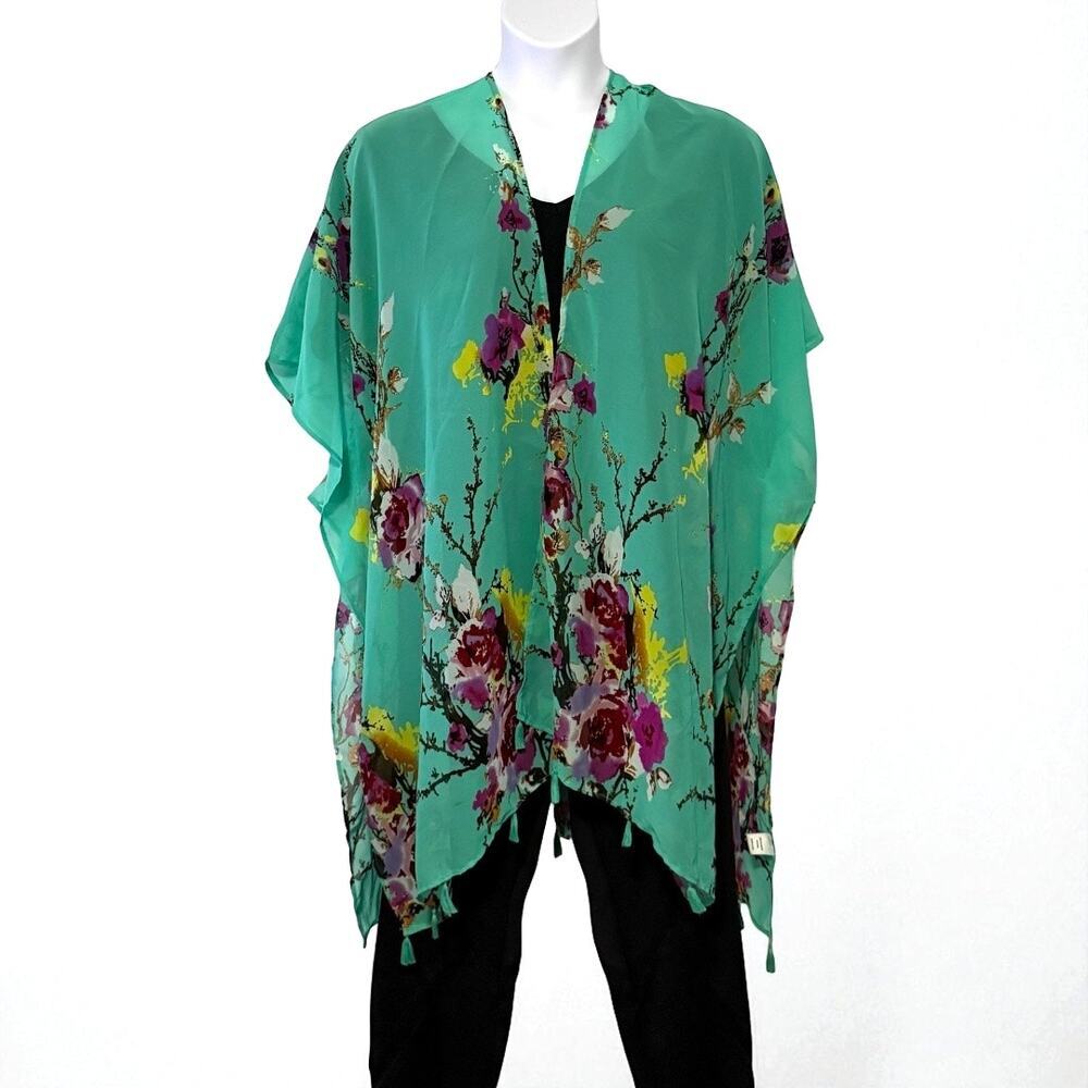 NWT Ultra Pink Floral Sheer Kimono Ruana Wrap 2X